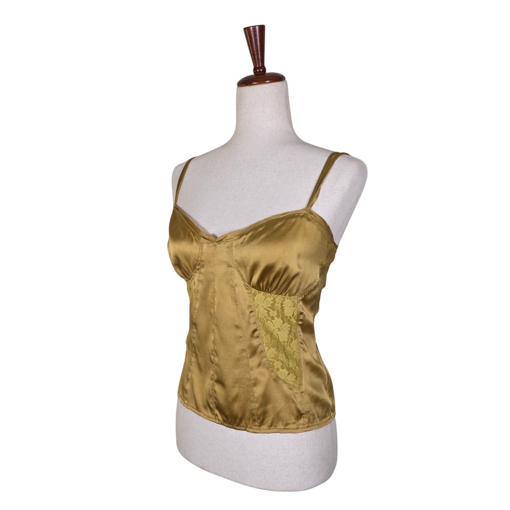 Vintage Silk Corset Cami Size S/M 34" Chest Champagne Gold Y2K Rave Festival